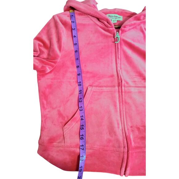 Juicy Couture Pink Velour Full Zip Up Hoodie Rhinestone Bling Y2K Jacket SZ L - Picture 9 of 9